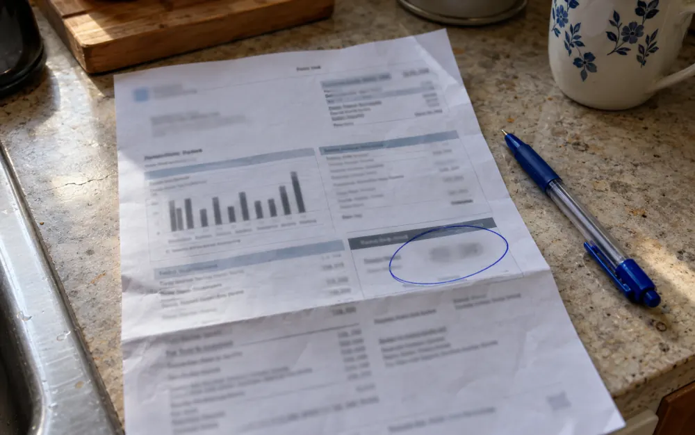 An illustrative electric bill with unreadable numbers.
