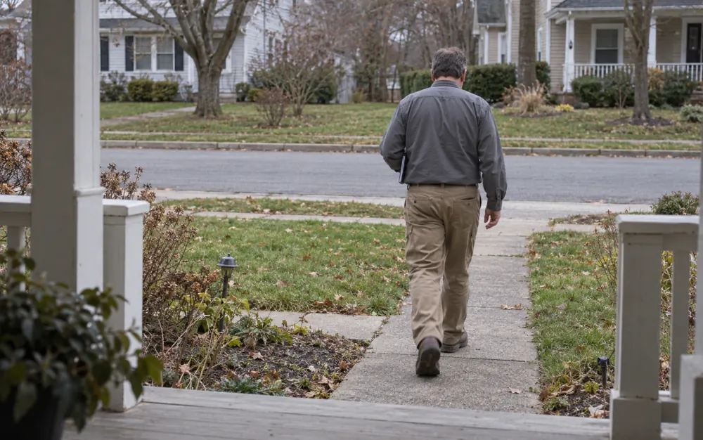 An inspector leaving with a notebook.