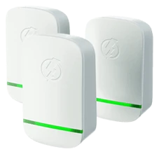 Three StopWatt units, white with a green indicator light.